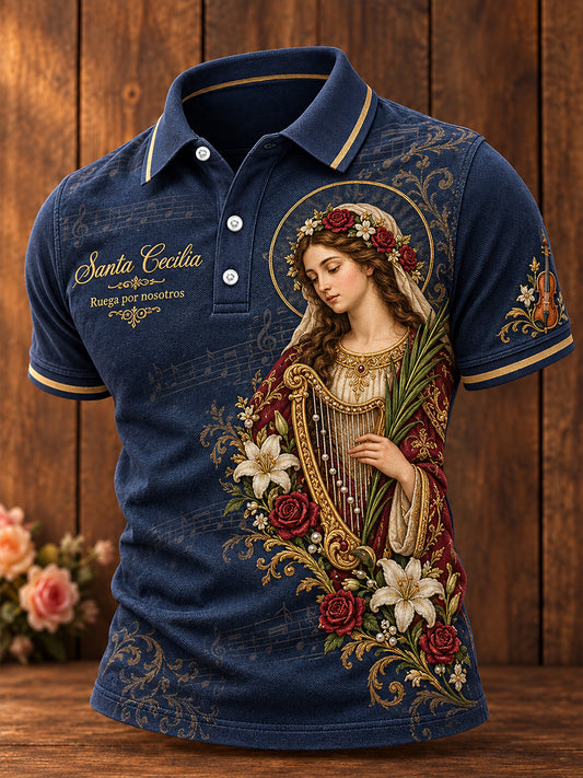 Camisetas casuales estampadas para hombre con diseño de la Virgen de Santa Cecilia, México