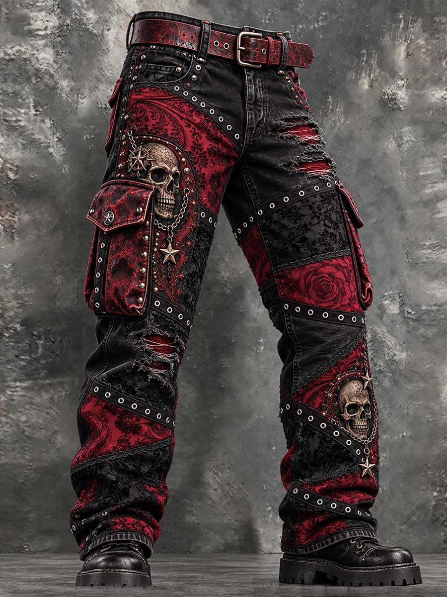 Pantalones estampados con diseño de calavera vintage para hombre