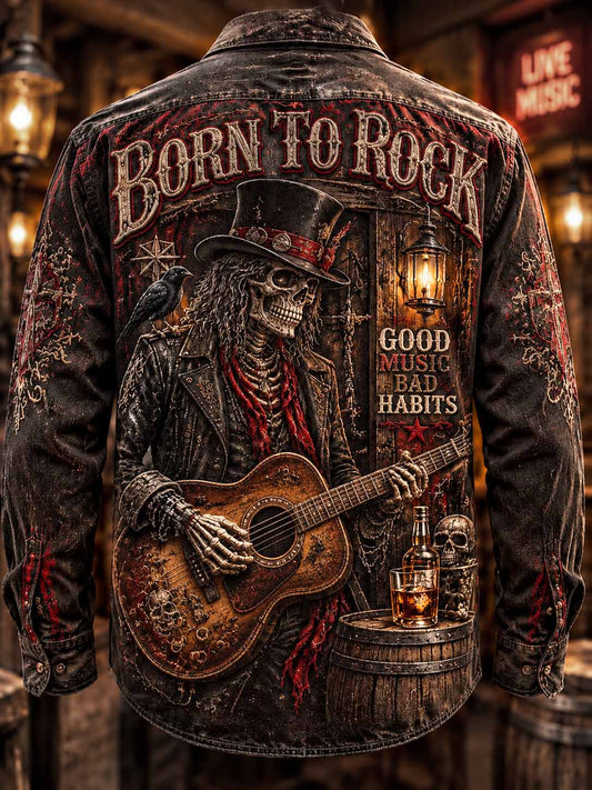 Camisa con estampado de patrón 'Born to Rock' para hombre