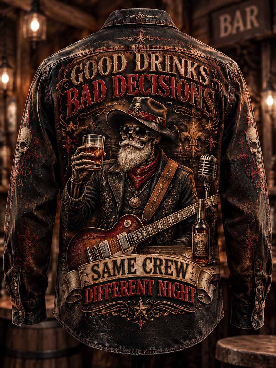 Camisa estampada "BUENAS BEBIDAS MALAS DECISIONES" para hombre