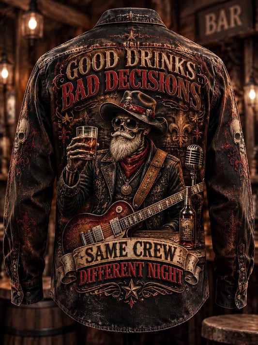 Camisa estampada "BUENAS BEBIDAS MALAS DECISIONES" para hombre