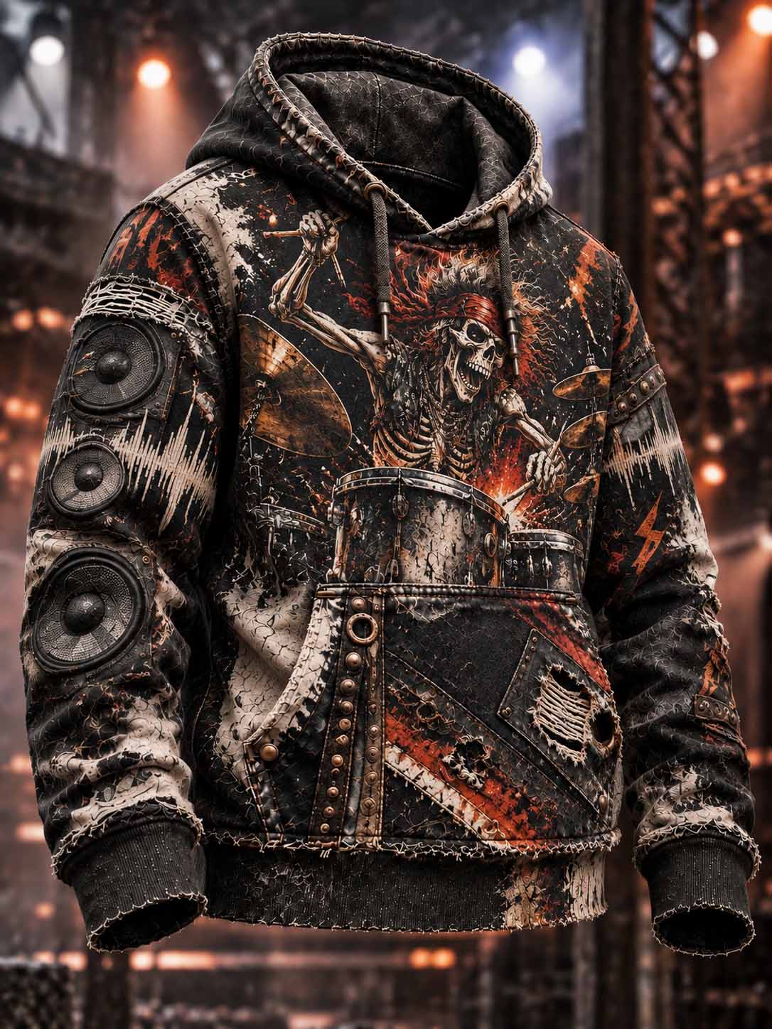 Hombres Vintage Skull Patrón Impreso Sudadera con capucha