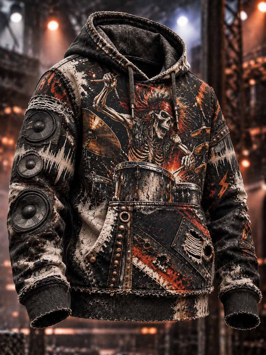 Hombres Vintage Skull Patrón Impreso Sudadera con capucha