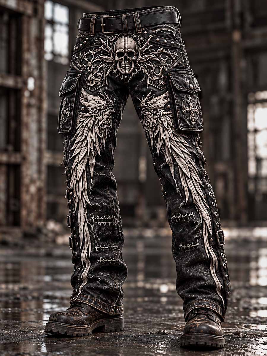 Pantalones estampados con diseño de calavera vintage para hombre