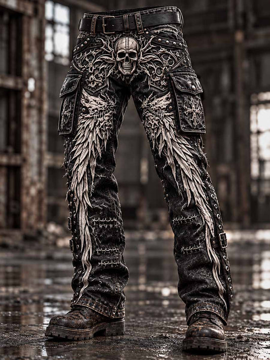 Pantalones estampados con diseño de calavera vintage para hombre