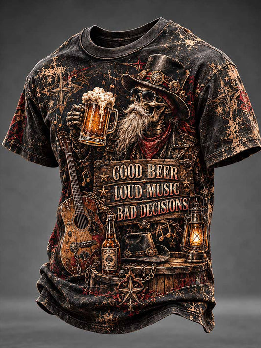 Hombre Vintage Elderly Rock Patrón Impreso Camisa