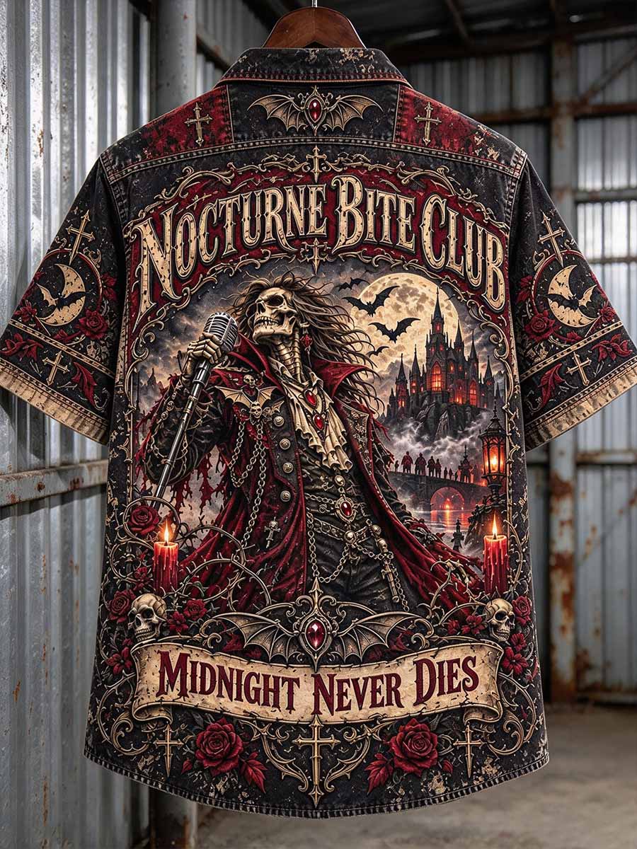 Camisa de impresión gráfica para hombre 'NOCTURNE BITE CLUB'