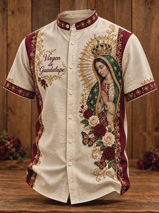 Camisa estampada con arte de la Virgen de Guadalupe para hombre, diseño mexicano