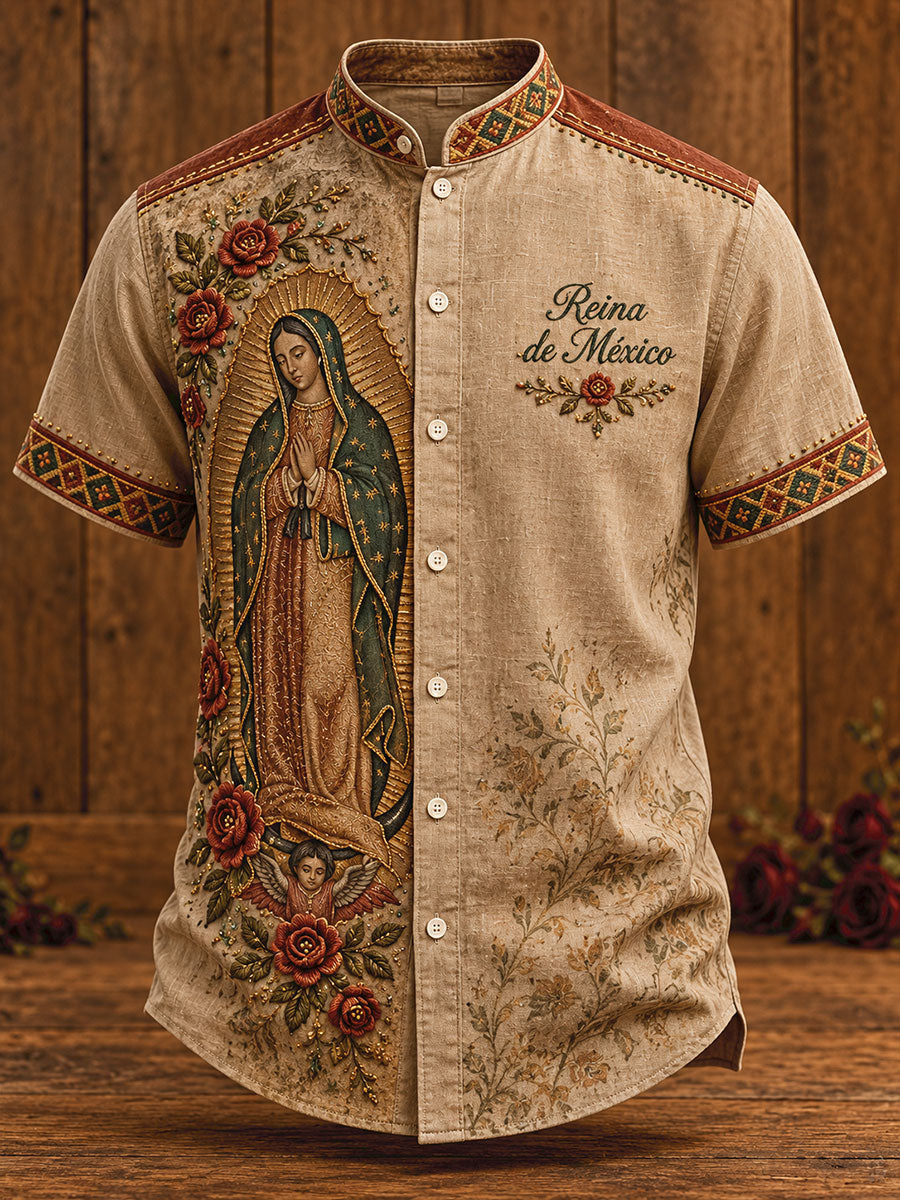 Camisa estampada con arte de la Virgen de Guadalupe para hombre, diseño mexicano