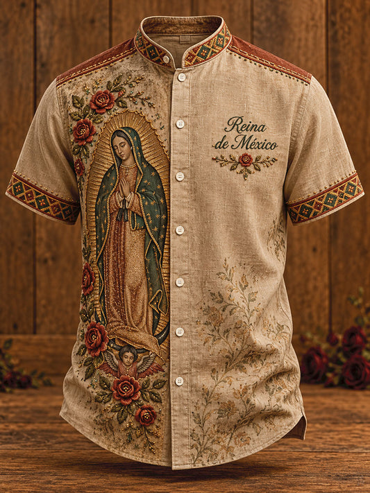 Camisa estampada con arte de la Virgen de Guadalupe para hombre, diseño mexicano