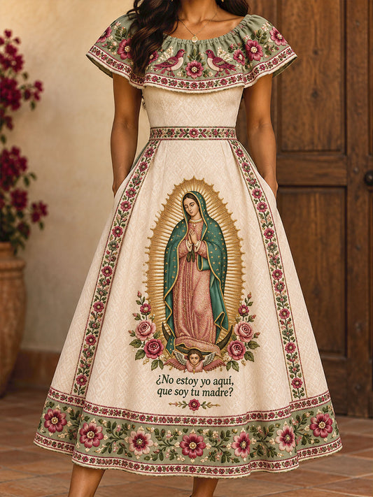 Vestidos estampados con arte de la Virgen de Guadalupe de México para mujer