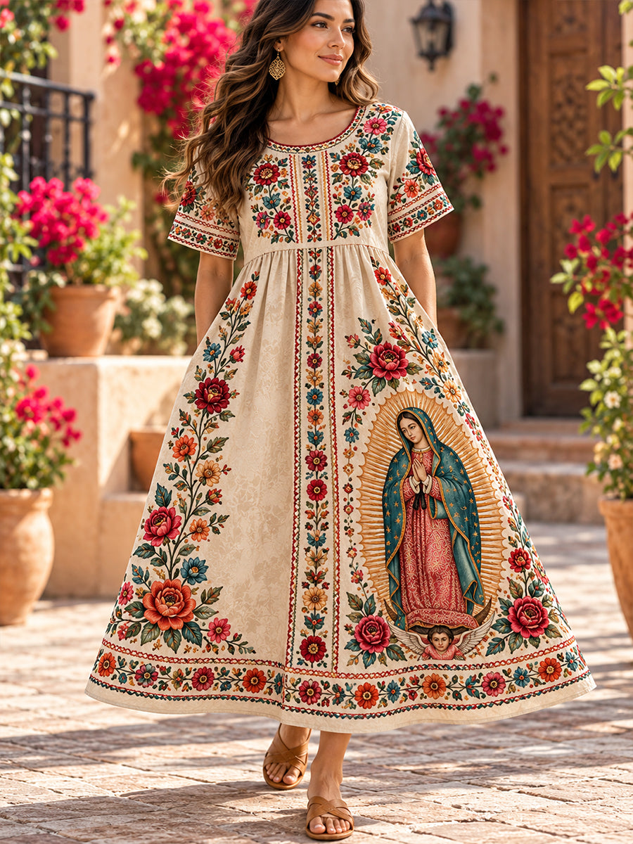 Vestidos de manga corta para la Fiesta de Nuestra Señora de Guadalupe en México, diseño para mujer