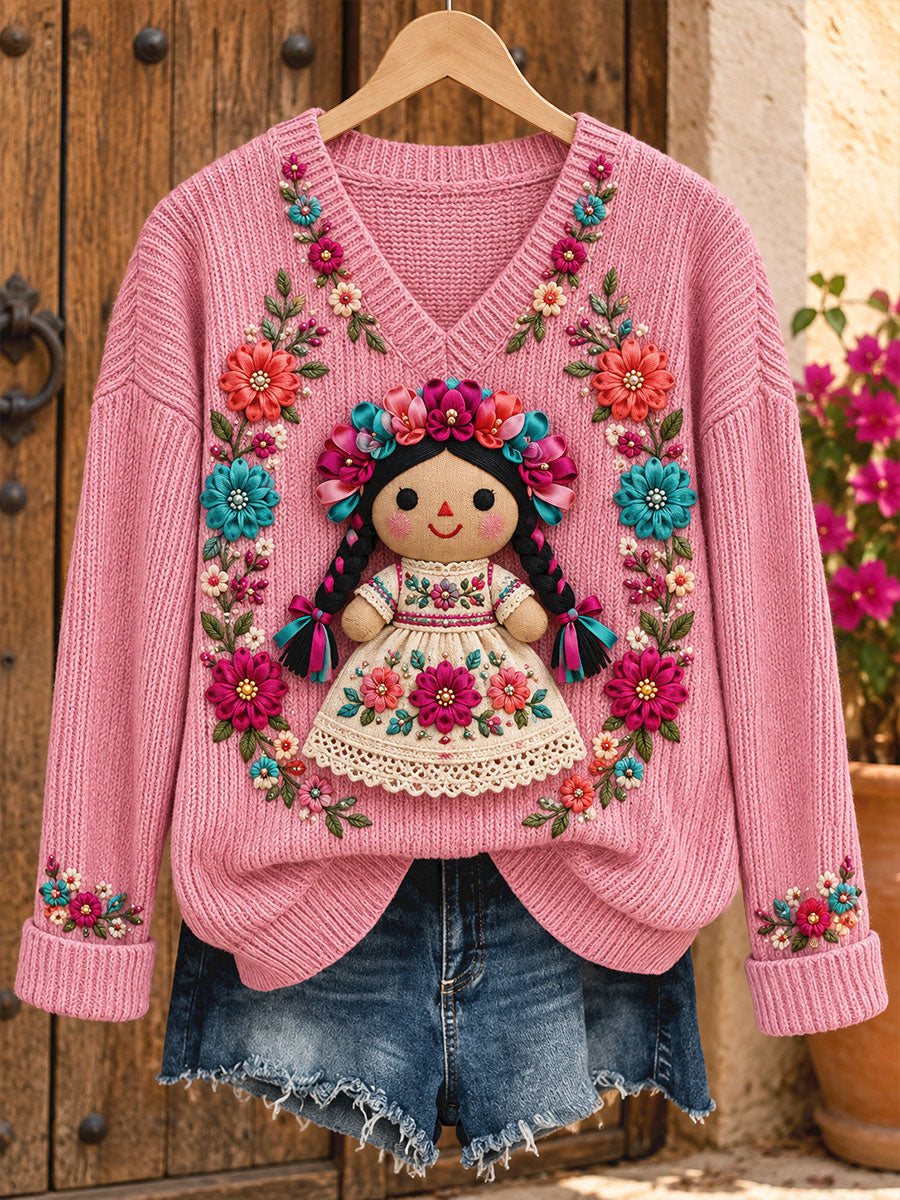 Mujeres México Folk Culture Art Impreso Suéter