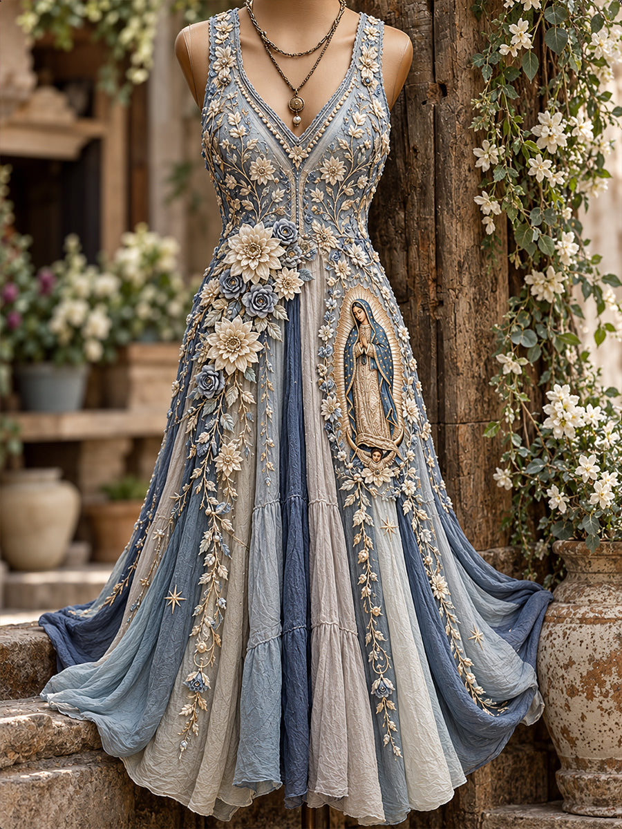 Vestido largo fluido de la Fiesta de Nuestra Señora de Guadalupe para mujer, México
