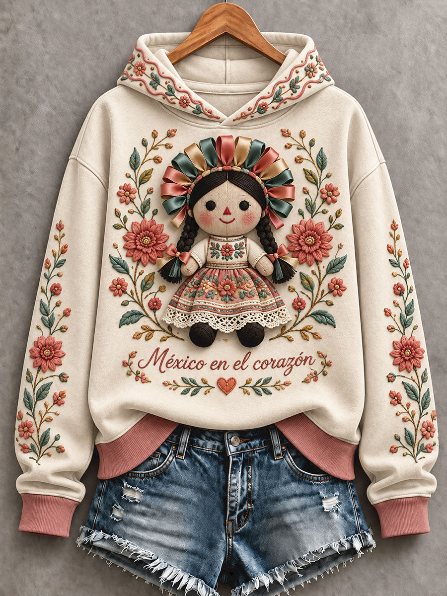 Mujer Mexico Folk Culture Art Printed Hoodie