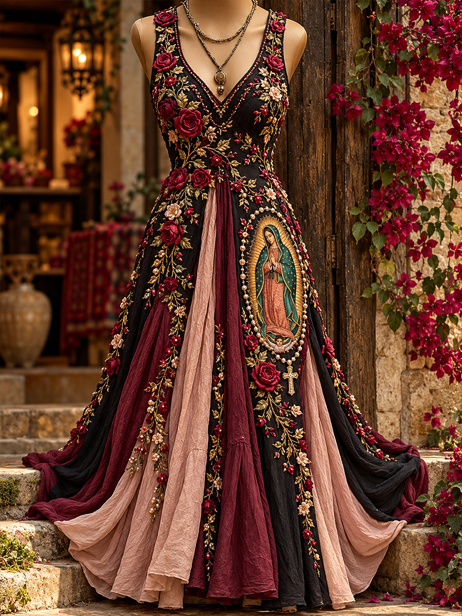 Vestido largo fluido de la Fiesta de Nuestra Señora de Guadalupe para mujer, México