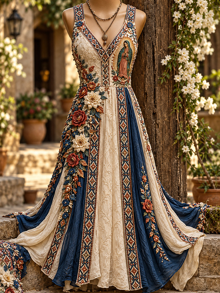 Vestido largo fluido de la Fiesta de Nuestra Señora de Guadalupe para mujer, México