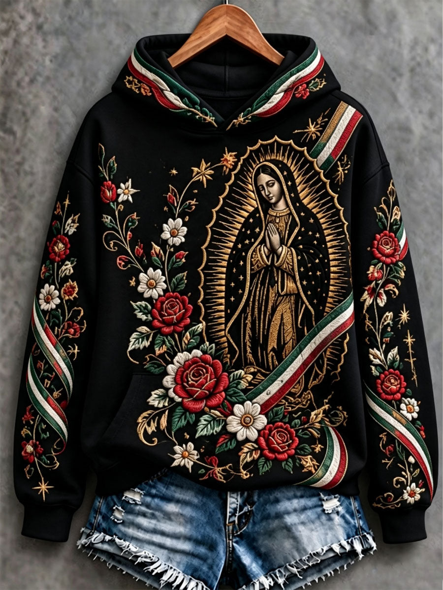 Sudadera estampada de corte regular con diseño artístico de la Fiesta de Nuestra Señora de Guadalupe para mujer