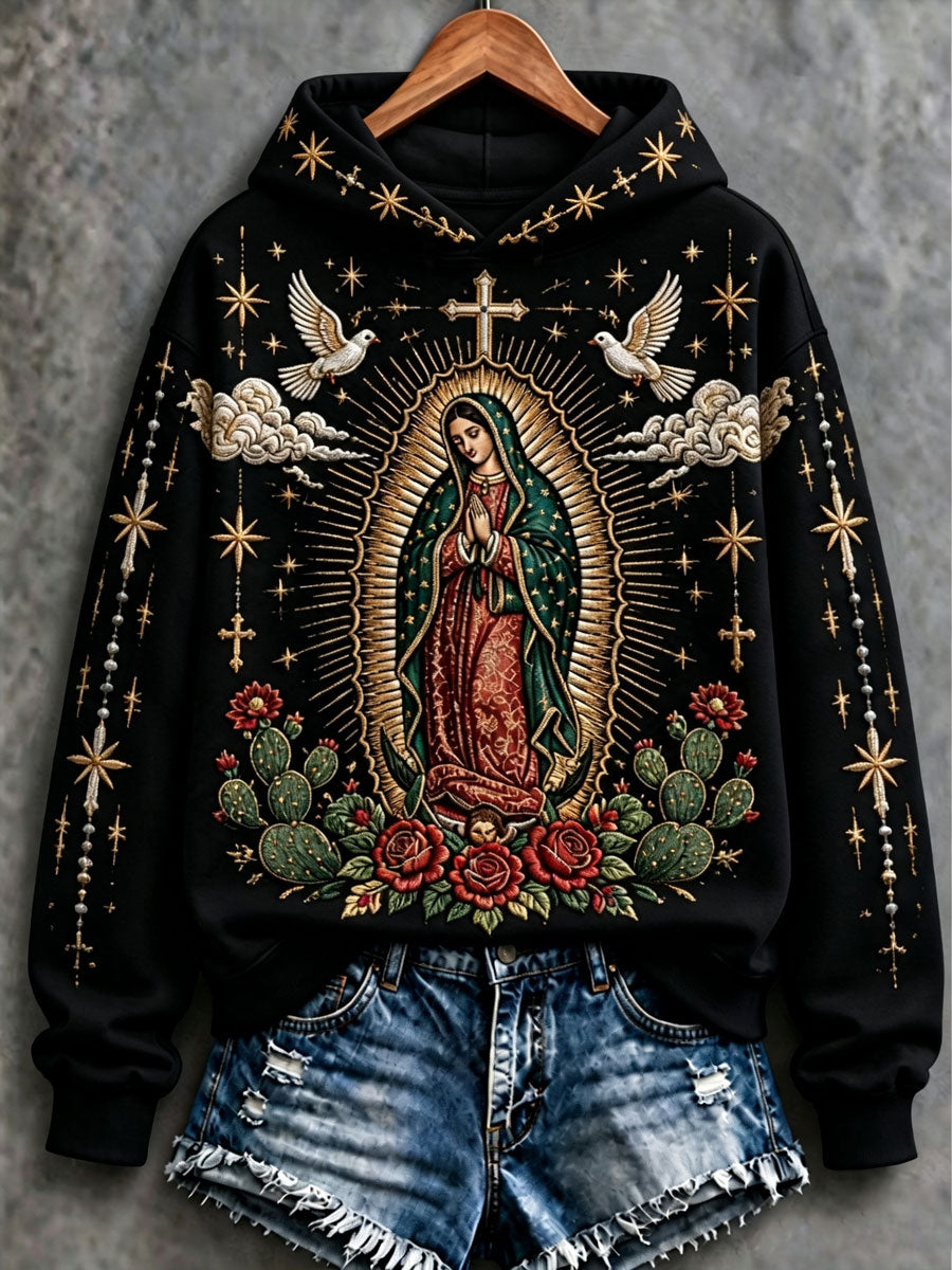 Sudadera estampada de corte regular con diseño artístico de la Fiesta de Nuestra Señora de Guadalupe para mujer