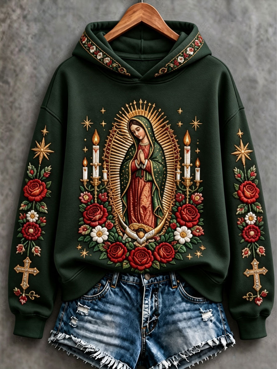 Sudadera estampada de corte regular con diseño artístico de la Fiesta de Nuestra Señora de Guadalupe para mujer