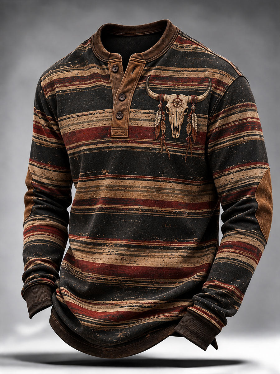 Camiseta de manga larga con estampado vintage estilo vaquero para hombre