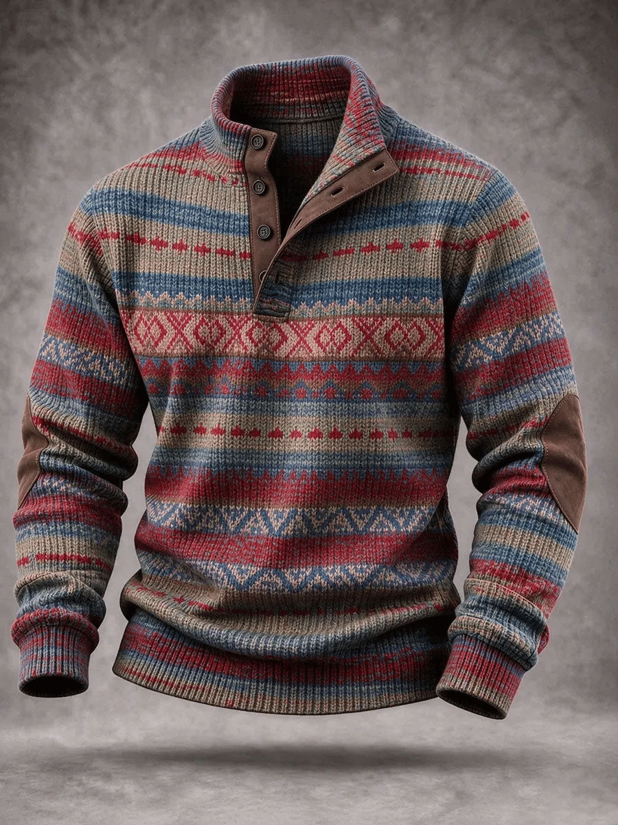Sudadera con capucha de cuatro botones con estampado vintage occidental para hombres