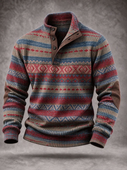 Sudadera con capucha de cuatro botones con estampado vintage occidental para hombres