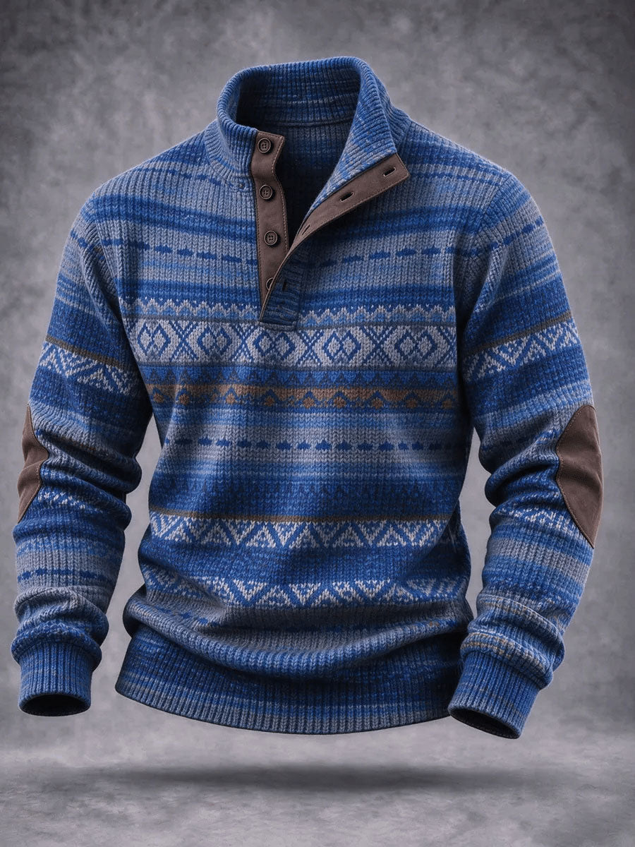 Sudadera con capucha de cuatro botones con estampado vintage occidental para hombres