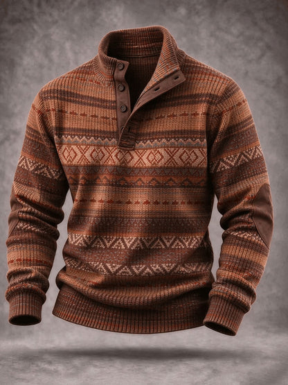 Sudadera con capucha de cuatro botones con estampado vintage occidental para hombres