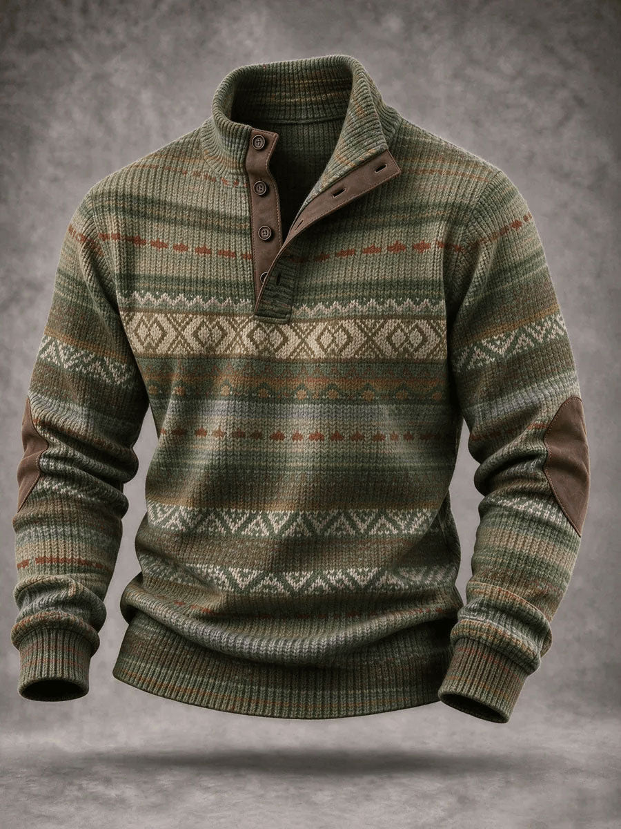 Sudadera con capucha de cuatro botones con estampado vintage occidental para hombres