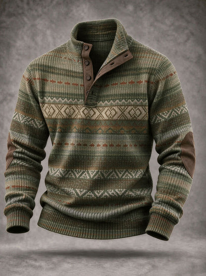 Sudadera con capucha de cuatro botones con estampado vintage occidental para hombres