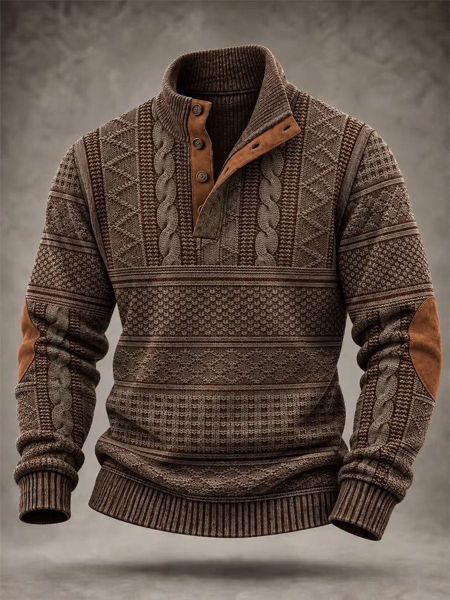 Sudadera con capucha para hombre, estilo vaquero vintage, estampada y con cuatro botones