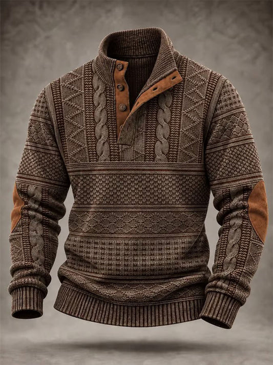 Sudadera con capucha para hombre, estilo vaquero vintage, estampada y con cuatro botones