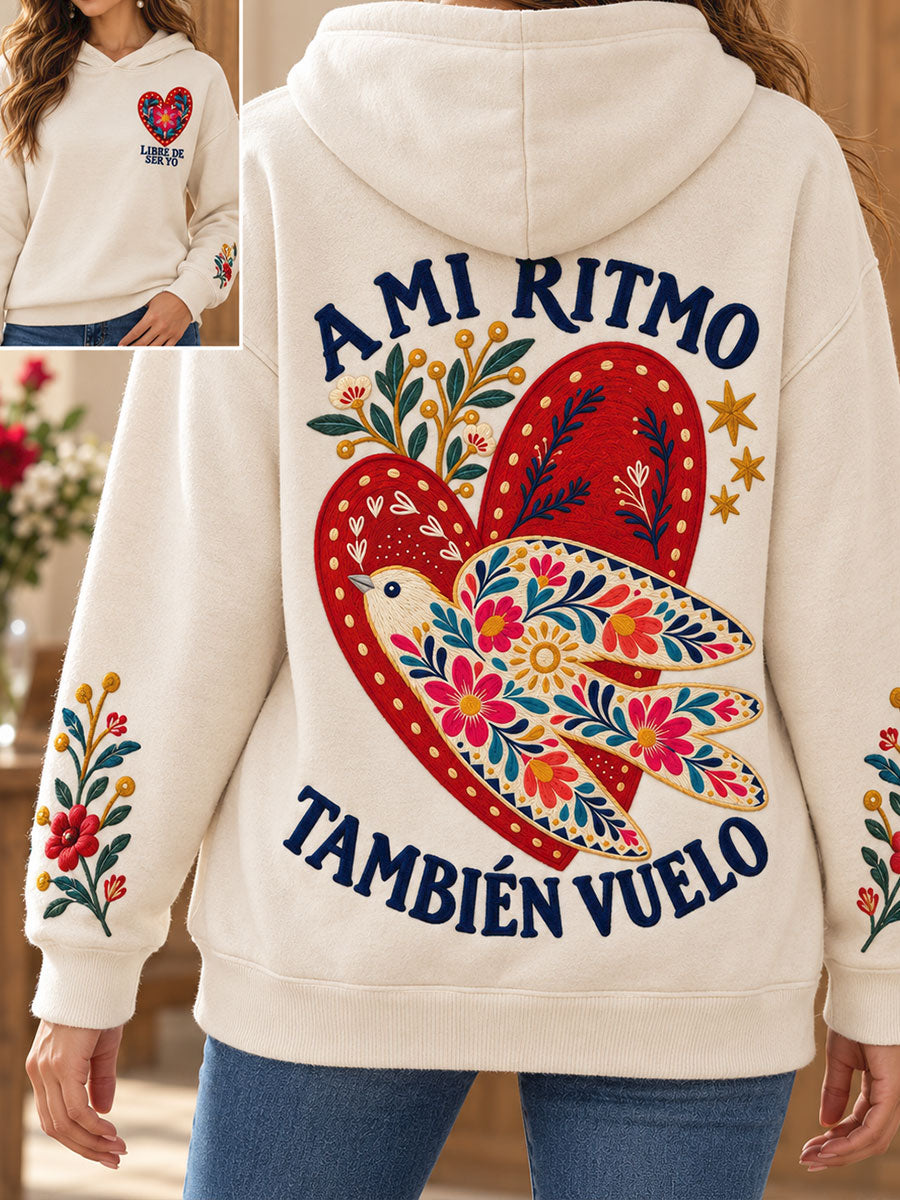 Sudadera con capucha estampada con frase mexicana para mujer