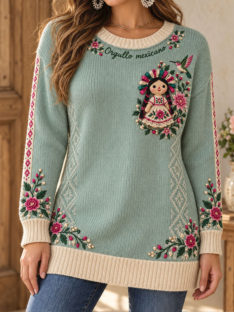 Suéter estampado con motivos de la cultura popular mexicana para mujer