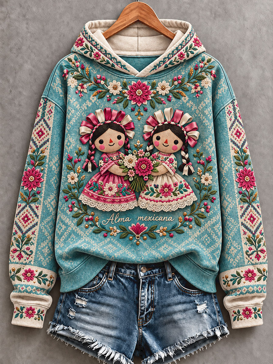 Sudadera con estampado de arte de la cultura popular de México para mujer