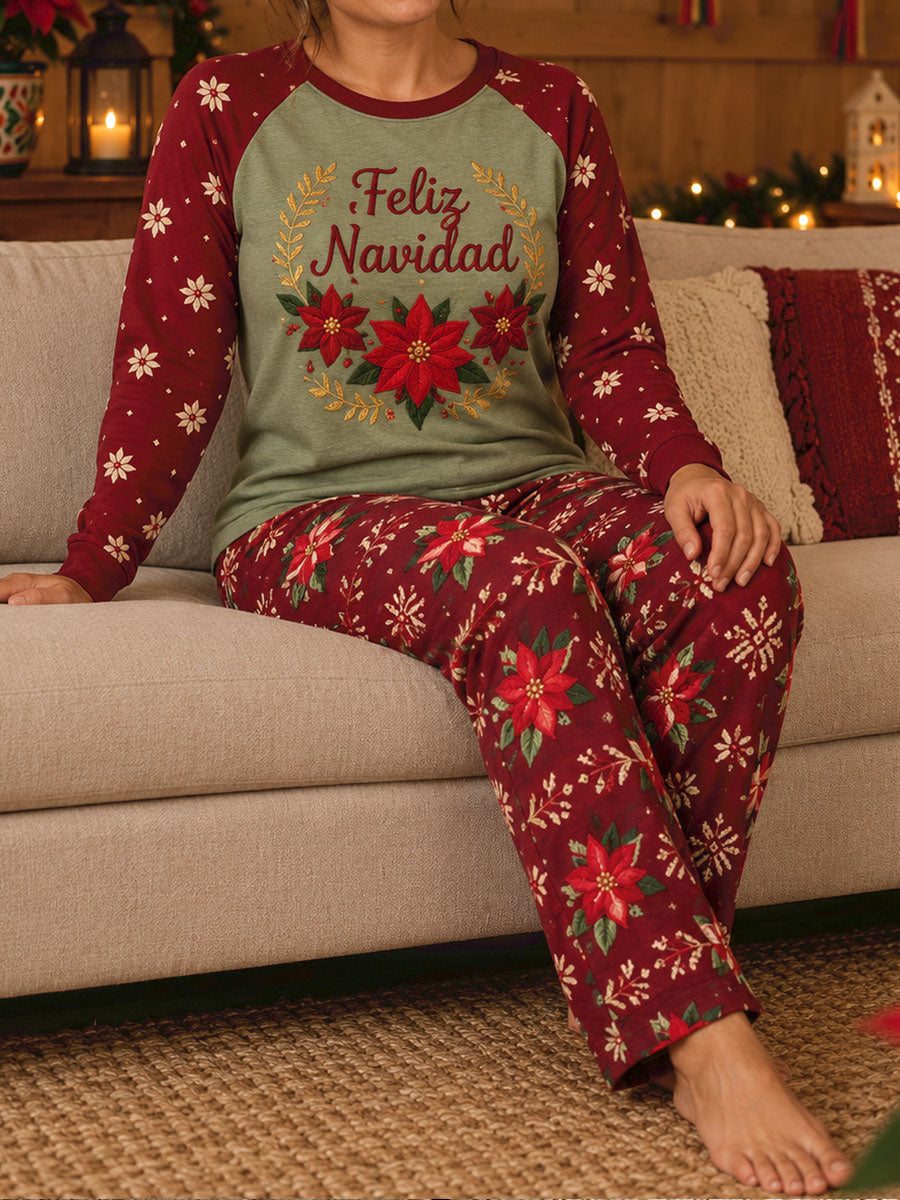 Conjuntos de pijamas estampados con diseño navideño mexicano "Feliz Navidad" para mujer