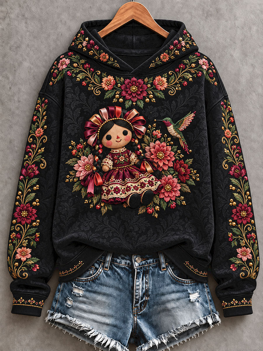 Sudadera estampada con motivos de la cultura popular mexicana para mujer