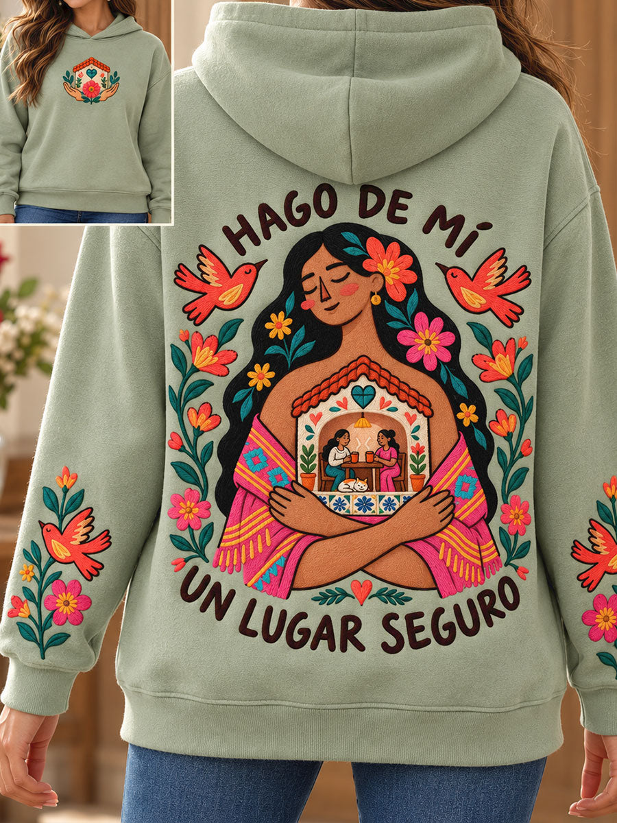 Sudadera con capucha estampada con frase mexicana para mujer
