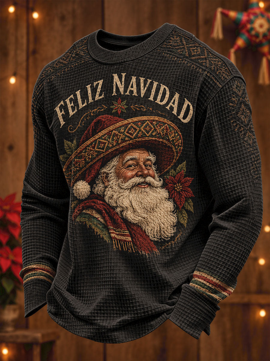 Hombres México Navidad Feliz Arte Impreso Waffle Sudadera