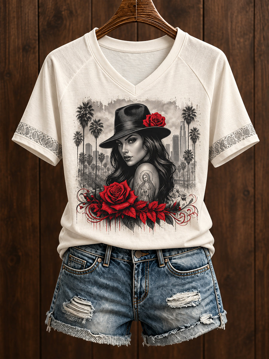 Camiseta México Chicana Art Printed para mujer